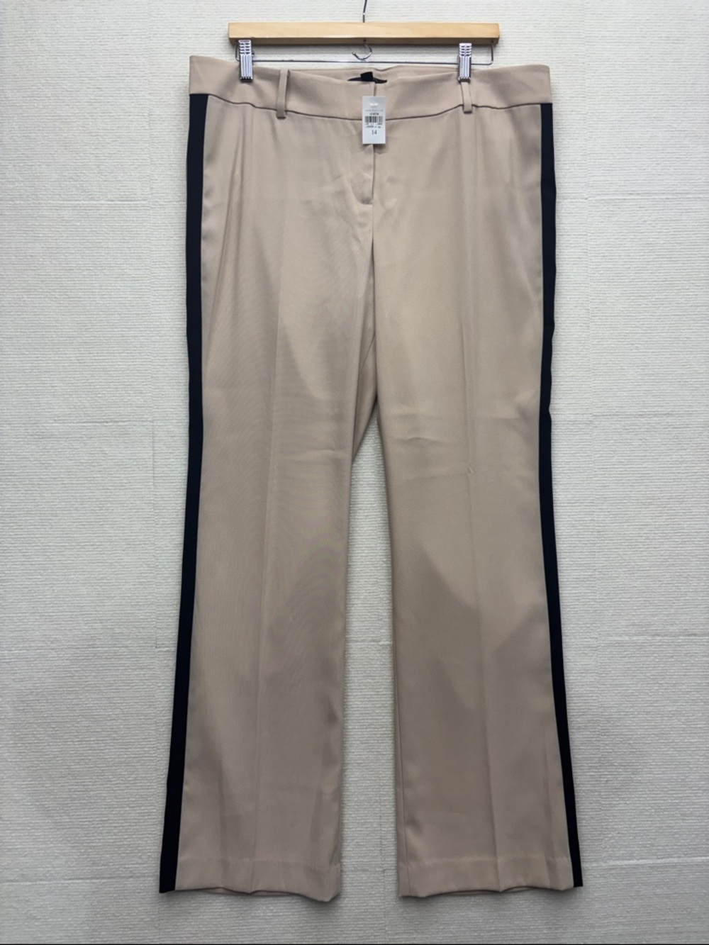 Ann Taylor 14 Beige Dress Pants with Black Side Stripe